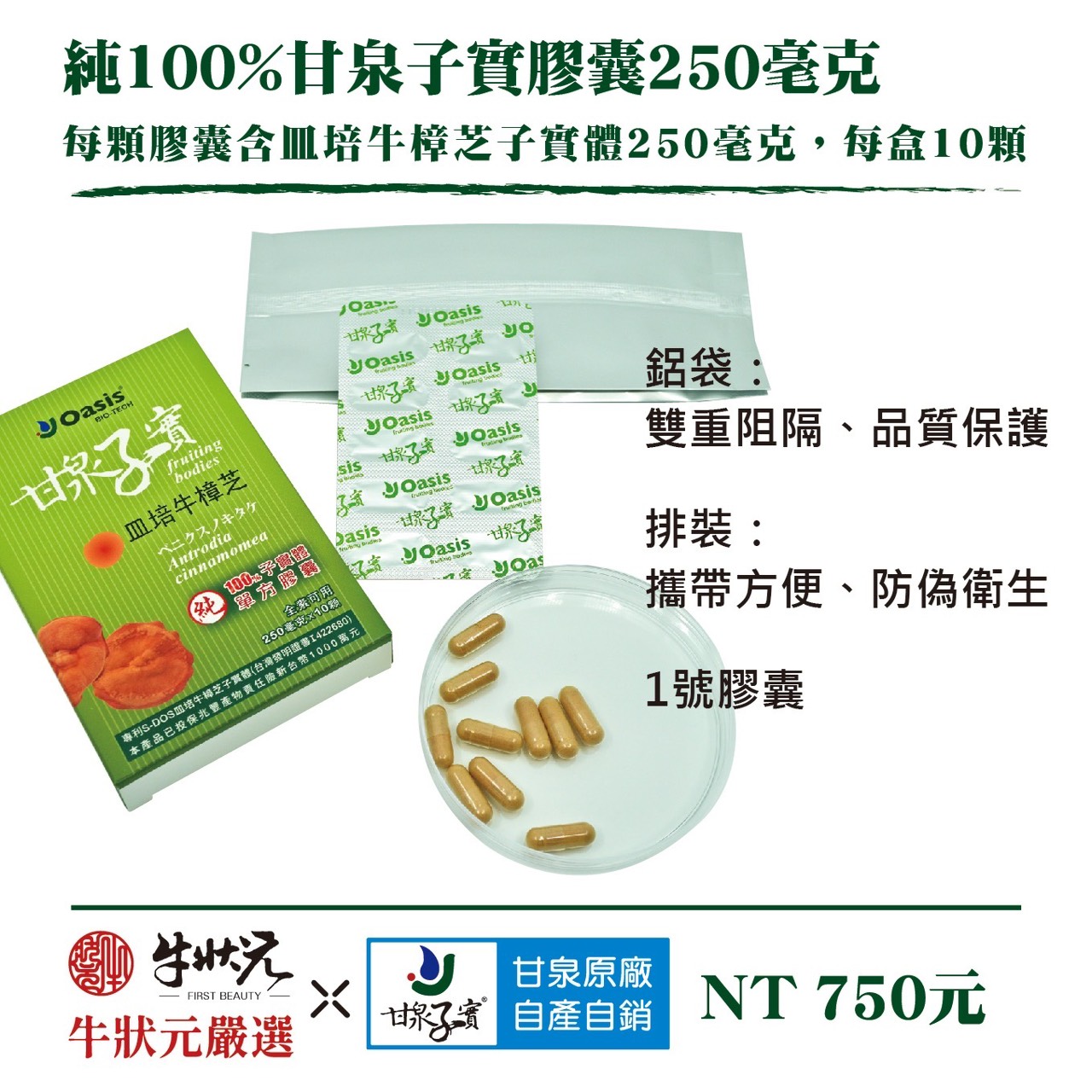 [牛狀元嚴選] 甘泉子實膠囊250毫克(10顆裝)｜皿培牛樟芝子實體